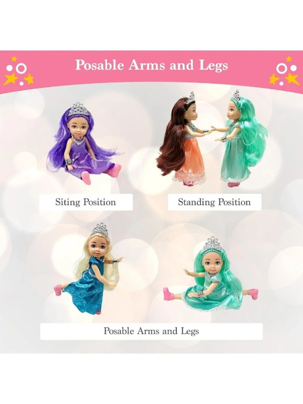 Mini Princess Doll Set for Girls - Adorable Dollhouse Figures with Tiaras